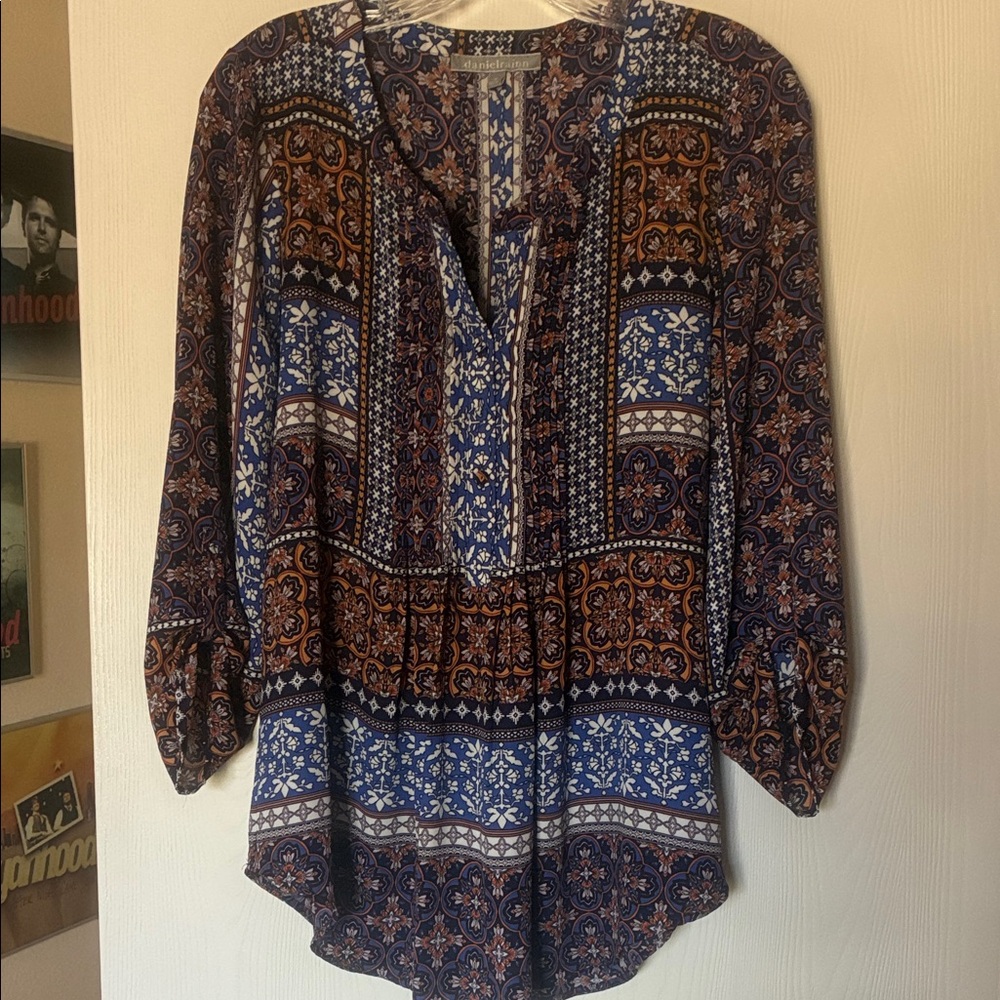 Daniel Rainn Blue and Black Patterned Blouse, medium